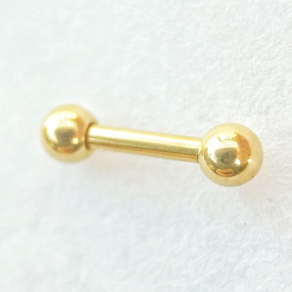 Gold titanium barbell, tiny cartilage piercing, 16 gauge gold barbell, 6mm bar piercing