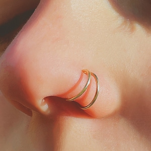 Moon nose cuff, Fake nose piercing, Double nose faux piercing ring, Moon Nose Cuff