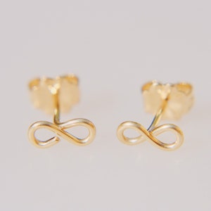 14k Gold Infinity Stud Earrings: Dainty Minimalist Jewelry