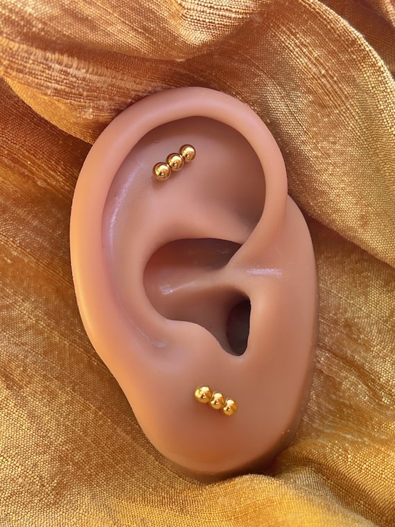 Triple Ball Gold Earrings 20 Gauge Screw Ball Back Stud Three Beads Sterling Silver Gold Plated Ear Studs 34850G Etsy