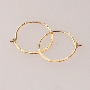 Gold Thin Hoops, Hammered Gold Hoops, Boho Dainty Hoops, Gold Filled Tiny Hoops, Romantic Earrings, Everyday Hoops, Gift for her