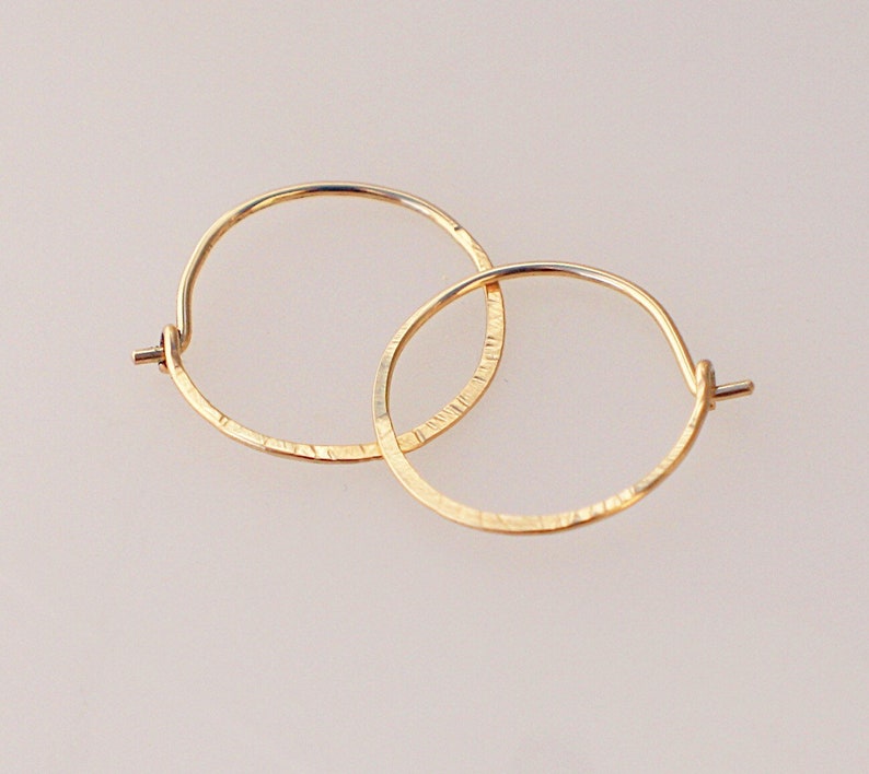 Hammered Gold Hoops, Boho Dainty Hoops, 14k Solid Gold Filled Tiny Hoops, Romantic Earrings, Everyday Hoops, Gift for her image 1