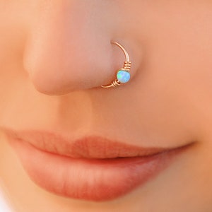 Opal nose ring, Nose piercing, Gold fire opal piercing, Piercing nose ring, Boho style, Black Friday image 6