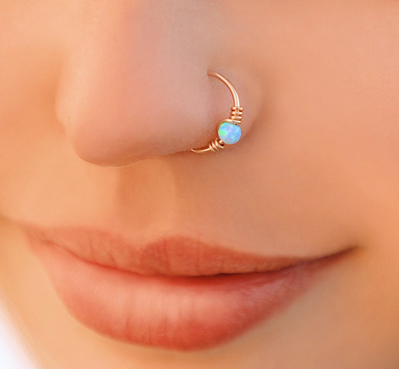 Opal nose ring, Nose piercing, Gold fire opal piercing, Piercing nose ring, Boho style, Black Friday image 6