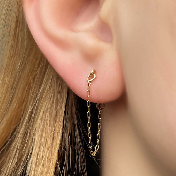 Tiny chain stud earring, dainty gold stud, 14k gold filled, minimalist earring, chain stud