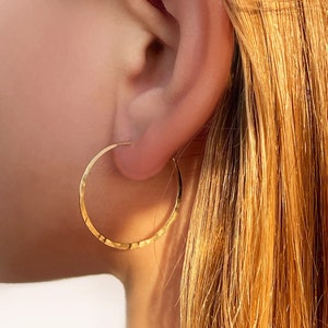 Boho Big Hoops, Hammered Gold Hoops, Dainty Hoops, Sterling Silver Hoop Earrings, Gift For Her