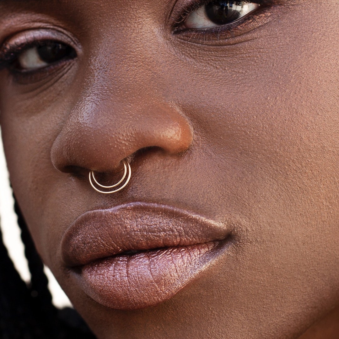 FAKE Septum Ring, Nose Piercing, Double Septum Jewelry, Gold Septum