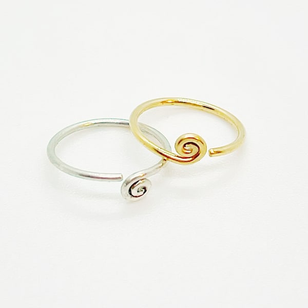 Spiral Nose Piercing Ring, Gold Nose ring, Thin 14 k gold filled Nose Ring, 21 Gauge Nose piercing,  spiral piercing