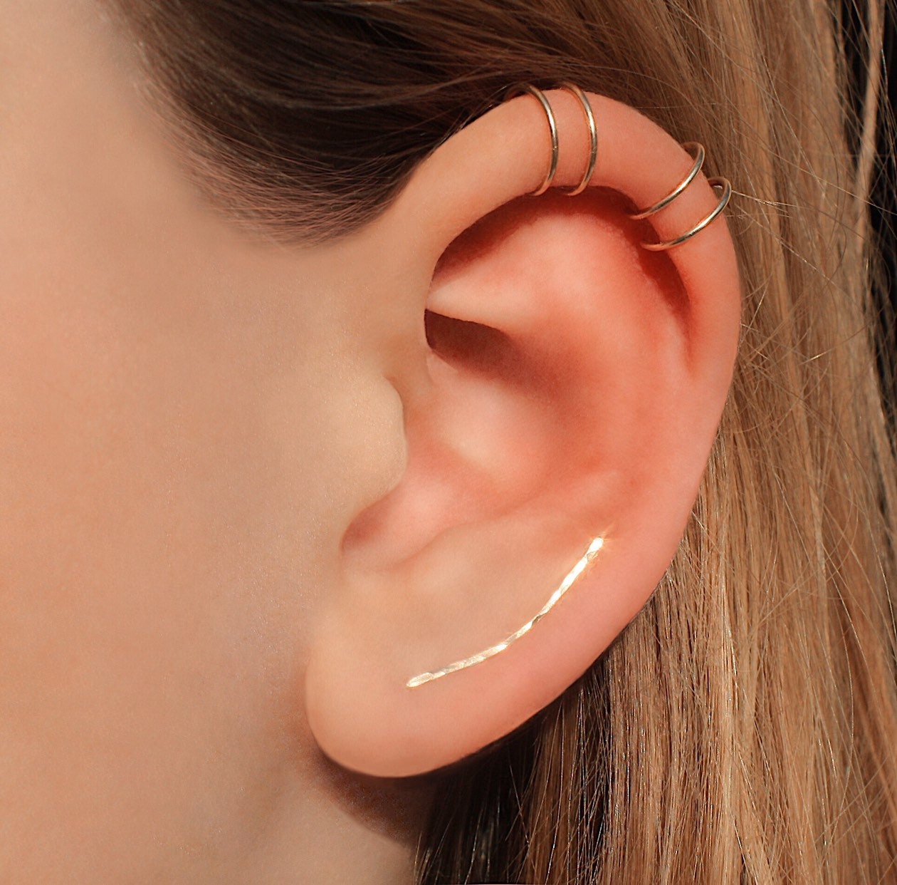 Ear climber Double ear cuff 14 k gold filled climber Set of Etsy