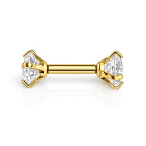24K Gold Titanium Straight Barbell, Diamond Tragus Barbell, 16 Gauge, 6mm, 6045
