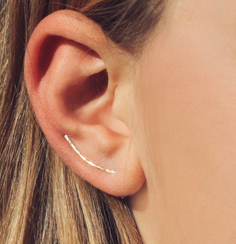 Ear crawler 14 k filled gold earrings Minimalist threader image 1