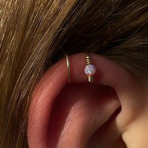 Double Ear cuff, Opal Ear Cuff, Fake Piercing, Gold Cartilage Cuff, No Piercing, Valentines Day gift image 10