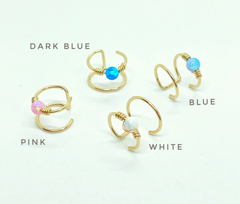 Double Ear cuff, Opal Ear Cuff, Fake Piercing, Gold Cartilage Cuff, No Piercing, Valentines Day gift image 3