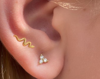 Cartilage snake piercing, Upper ear snake stud, 6mm bar piercing, Internally threaded snake piercing