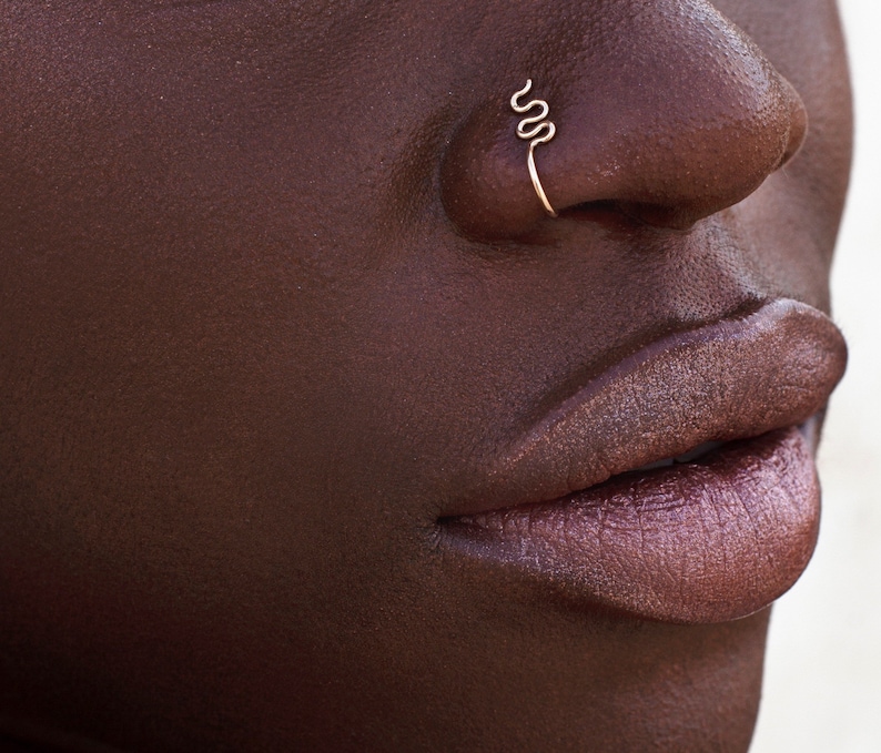 Clip on nose cuff, Snake nose ring, fake piercing, gold snake nose piercing, no piercing nose ring 