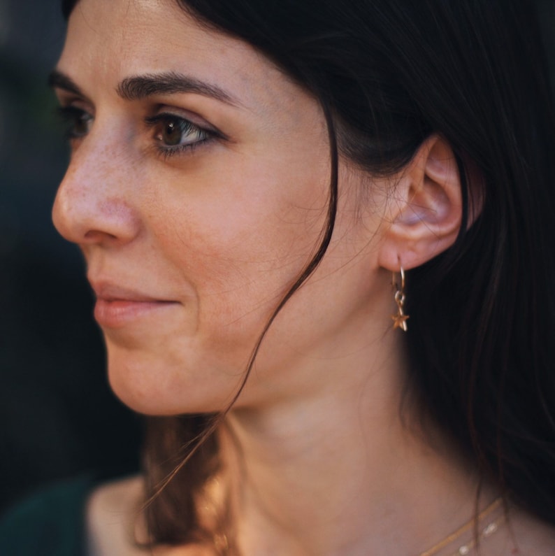 Moon star hoop Gift for her 14 k gold filled earrings tiny hoop earrings dainty celestial hoops
