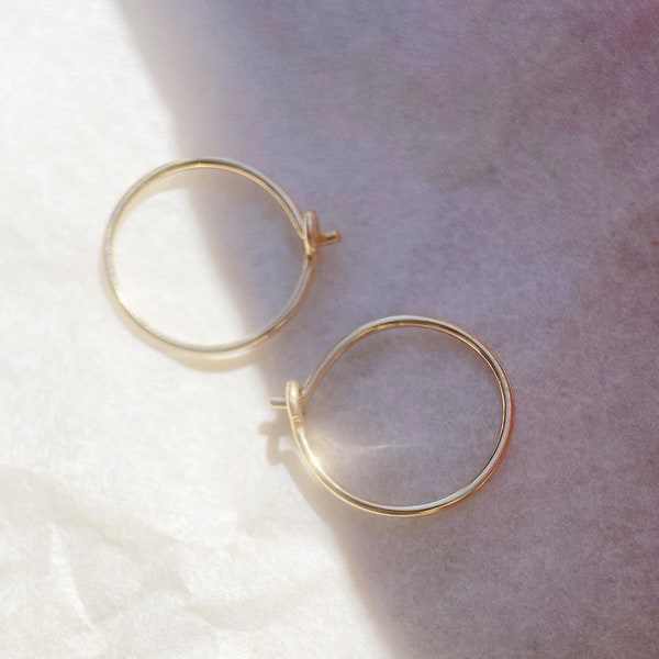 Teeny hoop earrings, huggie hoops, Day-to earrings, Plain gold thin hoops, Gift for her