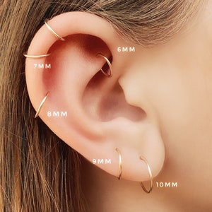 Pair Of Cartilage Ring, Tragus 14k Solid Gold Filled Hoop, 20 Gauge Nose piercing, 6 mm Hoop, 7mm Piercing, 8 mm Ring, 9mm 10mm