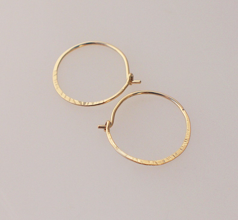 Hammered Gold Hoops, Boho Dainty Hoops, 14k Solid Gold Filled Tiny Hoops, Romantic Earrings, Everyday Hoops, Gift for her image 5