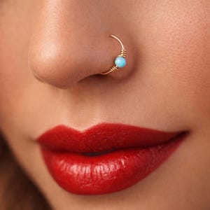 Gold Filled Opal Nose Ring: Boho Piercing Jewelry, 9842