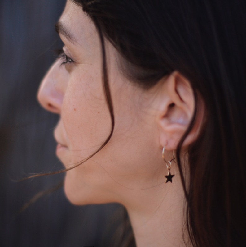 Moon star hoop Gift for her 14 k gold filled earrings tiny hoop earrings dainty celestial hoops