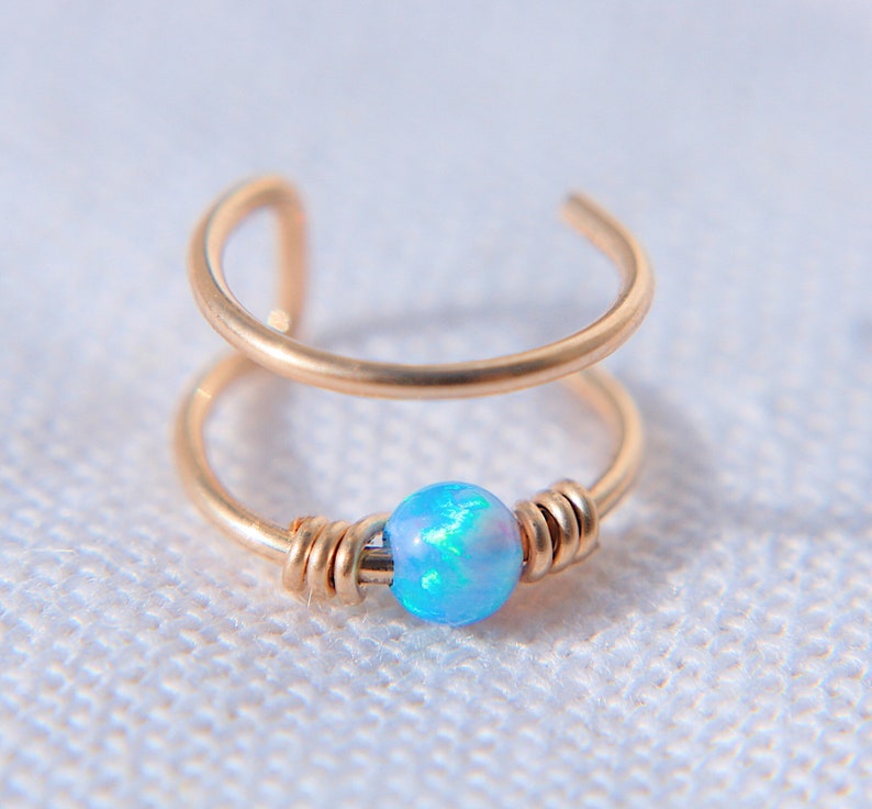 Double Ear cuff, Opal Ear Cuff, Fake Piercing, Gold Cartilage Cuff, No Piercing, Valentines Day gift image 5