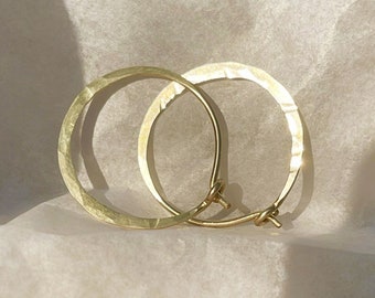 Gold Hammered Hoops, Handcrafted Gold Earrings, Boho Dainty hoops, Gold filled Thin Hoops, Lightweight Hoops, Everyday Hoop Earrings