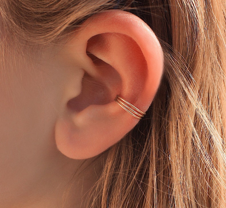 Triple Ear cuff Gold ear cuff Fake piercing Gold filled ear Etsy
