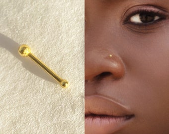 Nose bone gold stud, Solid gold 9k nose piercing, Gift for her