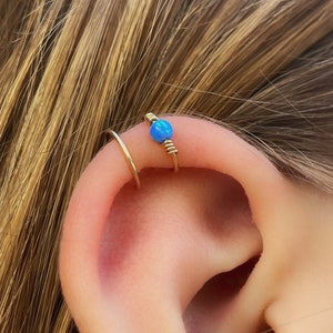 Double Ear cuff, Opal Ear Cuff, Fake Piercing, Gold Cartilage Cuff, No Piercing, Valentines Day gift image 4