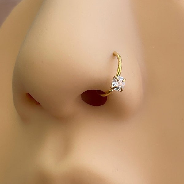 Diamond nose ring, 6mm, 8mm gold nose ring with diamond, endless nose hoop, hugger nose ring