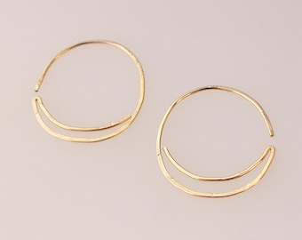 Sun and moon, Crescent hoops, 1 inch hoop, gold hoop earrings, yellow or rose goldfilled hoops, 14 k gold,  Labor Day sale