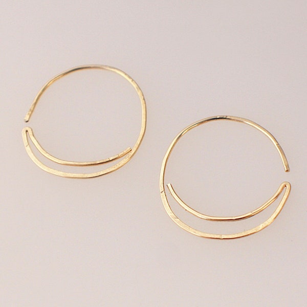 Sun And Moon Earrings, Crescent Hoops, 1 Inch Hoops, Gold Hoop Earrings, 14k Gold Earrings, Celestial Earrings