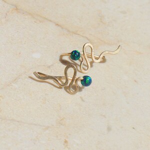 Opal snake Ear climber mini, 14 k gold filled, Snake ear crawler, Dainty ear climbers, Fire opal snake image 6