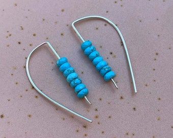 Turquoise silver earrings, Southwestern earrings, Sterling silver arch earrings, Teal blue drop earrings, Gift for her