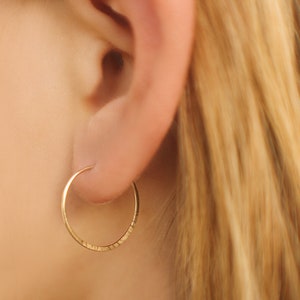 Hammered Gold Hoops, Boho Dainty Hoops, 14k Solid Gold Filled Tiny Hoops, Romantic Earrings, Everyday Hoops, Gift for her image 7