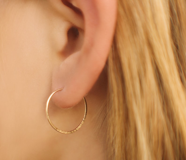 Hammered Gold Hoops, Boho Dainty Hoops, 14k Solid Gold Filled Tiny Hoops, Romantic Earrings, Everyday Hoops, Gift for her image 7