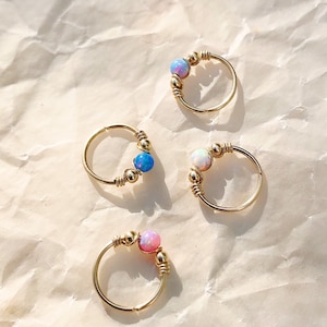 Opal beads hoop, Nose piercing, Gold fire opal piercing, Piercing nose ring, cartilage, tragus, helix piercing