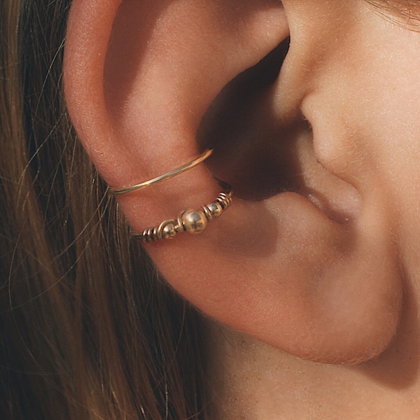 Double Orbital Conch Cuff, Fake Upper Piercing, 14 k Gold Ear Cuff, No Piercing