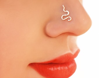 Serpent Nose Piercing, Nose Snake Stud, Nose Screw Stud, Hammered Snake Piercing