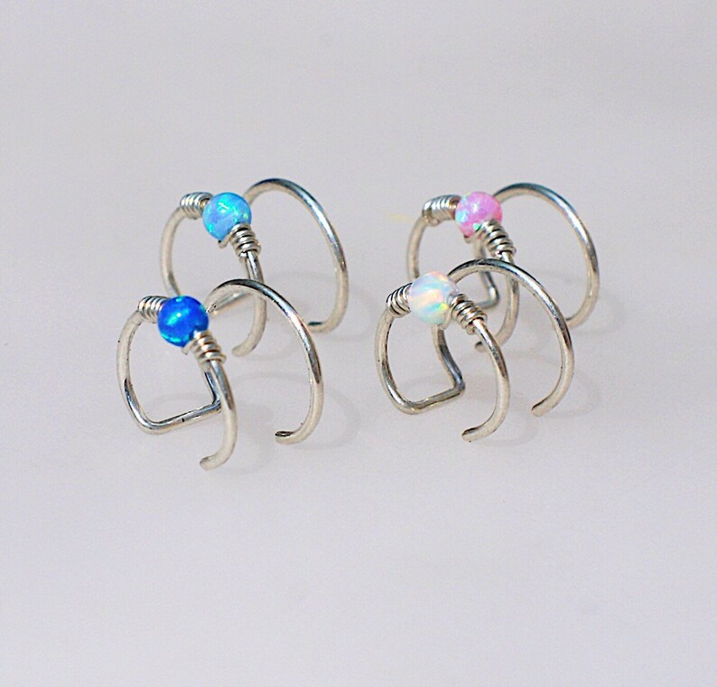 Double Ear Cuff White Opal Ear Cuff Fake Piercing Silver Etsy