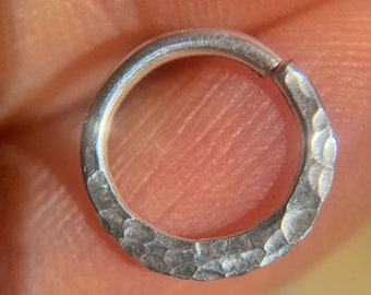Septum Piercing Ring 16 Gauge, Sterling silver hammered piercing ring, Daith ring,