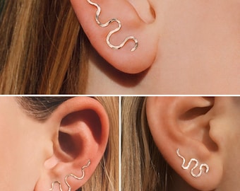 3 Sizes Snake Ear Climber Testing Set, 14k Gold, Snake Ear Crawler, Gold snake earrings