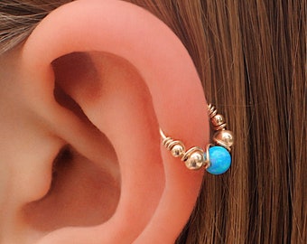 Cartilage Gold Ring, Opal 4mm Piercing Ring, Nose Ball Ring, Seemless Ring