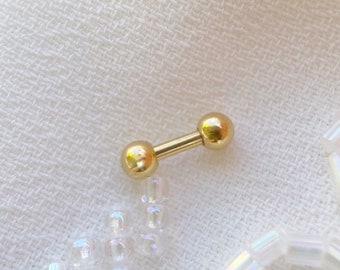 Gold Titanium Barbell, Tiny Cartilage Piercing, 16 Gauge Gold Barbell, 4mm Bar Piercing