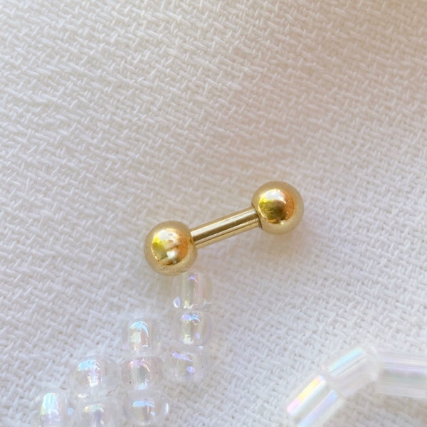 Gold Titanium Barbell, Tiny Cartilage Piercing, 16 Gauge Gold Barbell, 4mm Bar Piercing