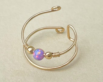 Lavender Opal Gold Conch Cuff, Upper Non Pierced Cuff, Orbital Fake Piercing, Double Line Gold Earring