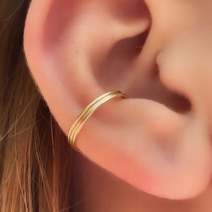 Triple ear cuff, Gold ear wrap cuff, Fake conch piercing, 14 Gold filled upper ear, gift for her