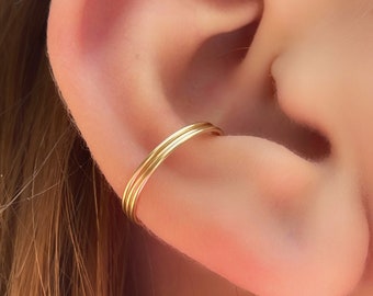 Triple ear cuff, Gold ear wrap cuff, Fake conch piercing, 14 Gold filled upper ear, gift for her