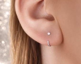 Huggie Open Hoops, Titanium Dot Huggie Hoop Earrings: Tiny Threader Studs, 8834